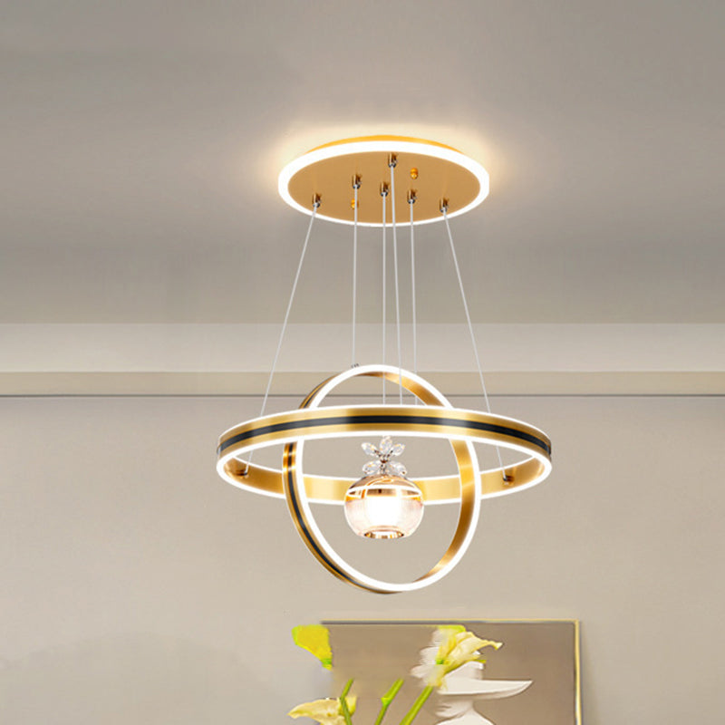 Lámpara de araña LED redonda moderna de lujo de ABS, hierro, aluminio, acrílico y sílice para comedor 