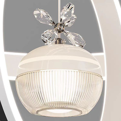 Lámpara de araña LED redonda moderna de lujo de ABS, hierro, aluminio, acrílico y sílice para comedor 