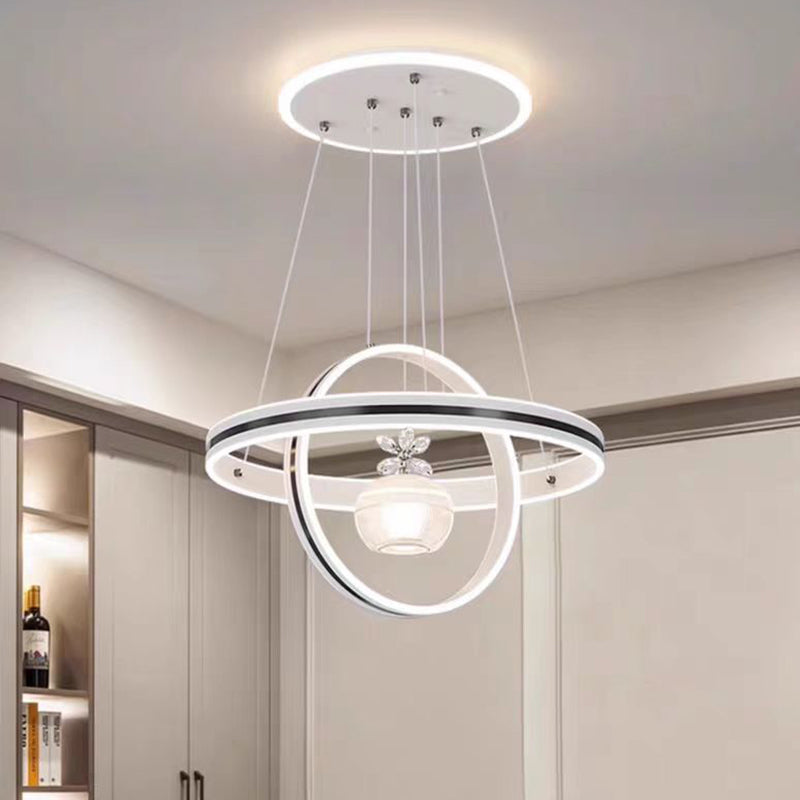 Lámpara de araña LED redonda moderna de lujo de ABS, hierro, aluminio, acrílico y sílice para comedor 