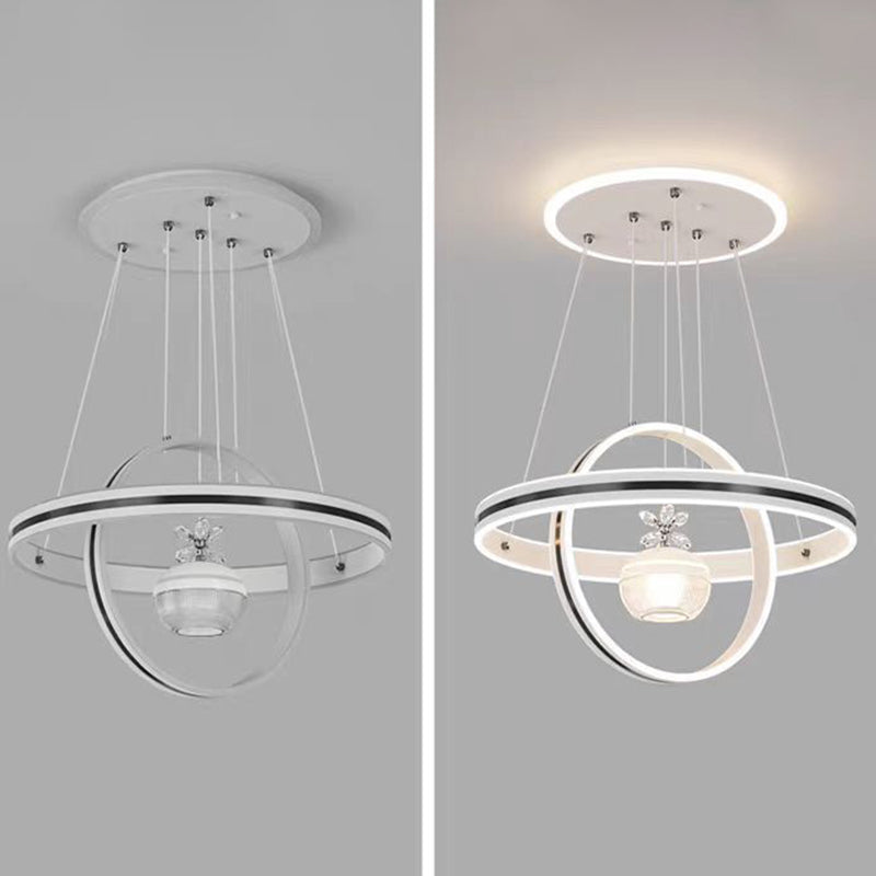 Lámpara de araña LED redonda moderna de lujo de ABS, hierro, aluminio, acrílico y sílice para comedor 