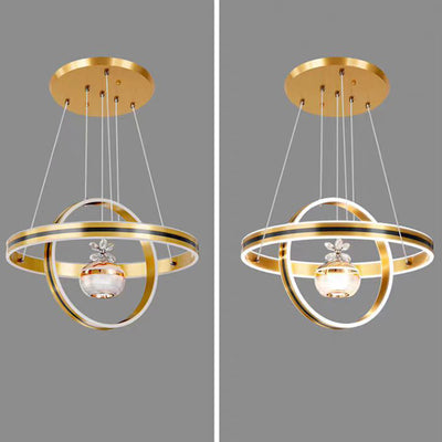 Lámpara de araña LED redonda moderna de lujo de ABS, hierro, aluminio, acrílico y sílice para comedor 