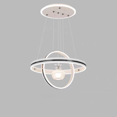 Lámpara de araña LED redonda moderna de lujo de ABS, hierro, aluminio, acrílico y sílice para comedor 