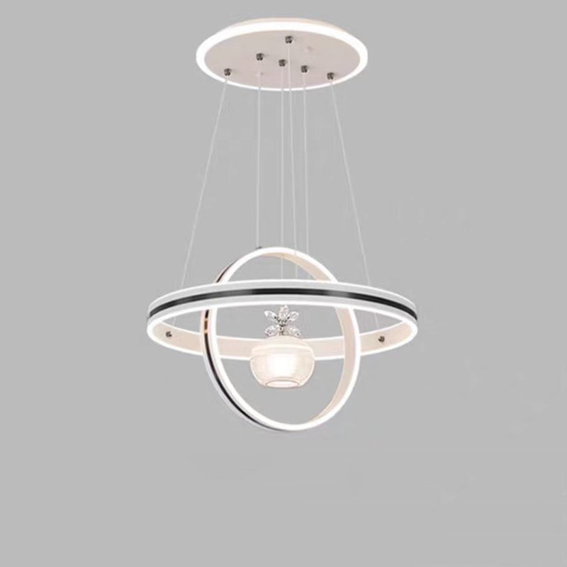 Lámpara de araña LED redonda moderna de lujo de ABS, hierro, aluminio, acrílico y sílice para comedor 