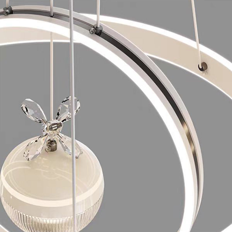 Lámpara de araña LED redonda moderna de lujo de ABS, hierro, aluminio, acrílico y sílice para comedor 