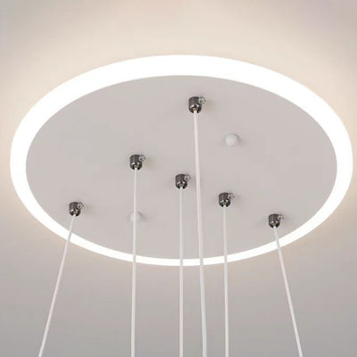 Lámpara de araña LED redonda moderna de lujo de ABS, hierro, aluminio, acrílico y sílice para comedor 