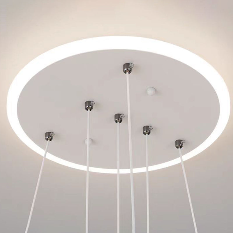 Lámpara de araña LED redonda moderna de lujo de ABS, hierro, aluminio, acrílico y sílice para comedor 