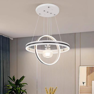 Lámpara de araña LED redonda moderna de lujo de ABS, hierro, aluminio, acrílico y sílice para comedor 
