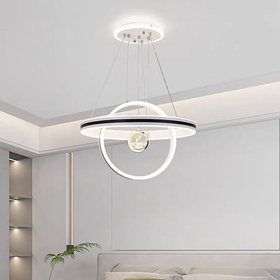 Lámpara de araña LED redonda moderna de lujo de ABS, hierro, aluminio, acrílico y sílice para comedor 