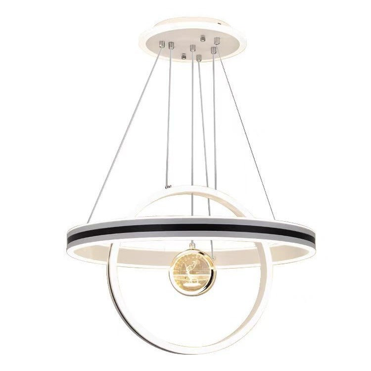 Lámpara de araña LED redonda moderna de lujo de ABS, hierro, aluminio, acrílico y sílice para comedor 