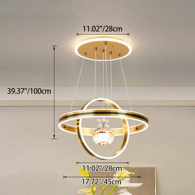 Lámpara de araña LED redonda moderna de lujo de ABS, hierro, aluminio, acrílico y sílice para comedor 