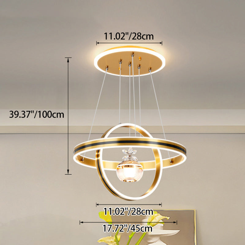 Lámpara de araña LED redonda moderna de lujo de ABS, hierro, aluminio, acrílico y sílice para comedor 