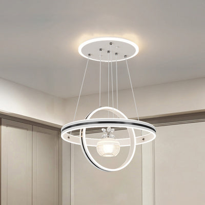 Lámpara de araña LED redonda moderna de lujo de ABS, hierro, aluminio, acrílico y sílice para comedor 