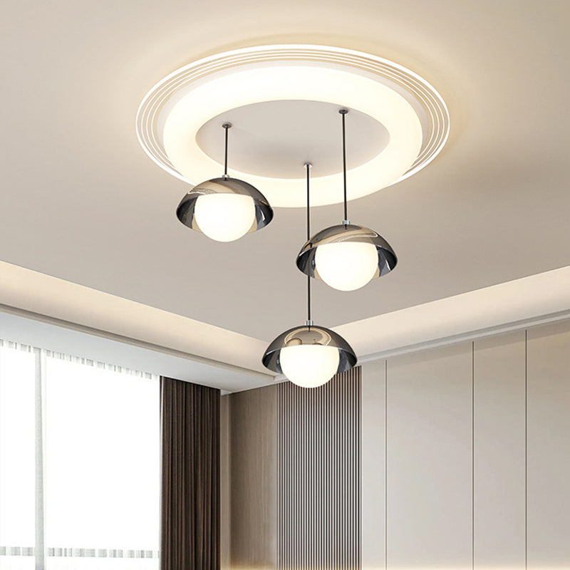 Modern Minimalist Iron Acrylic Round Linear LED Chandelier For Dining Room