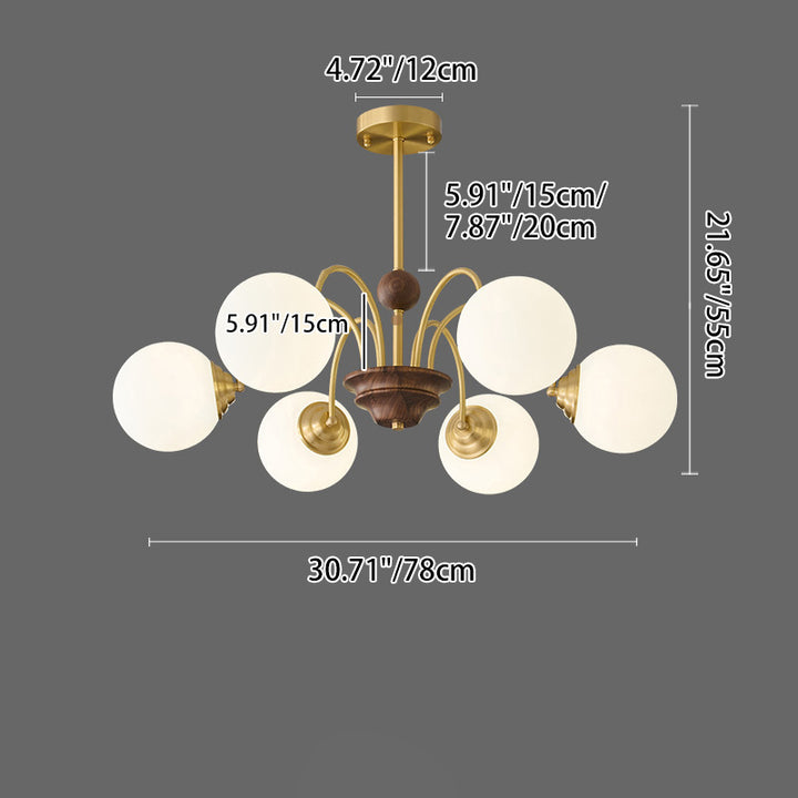 Lustre moderne en verre et cuivre rond 5/6/8 lumières pour salon 