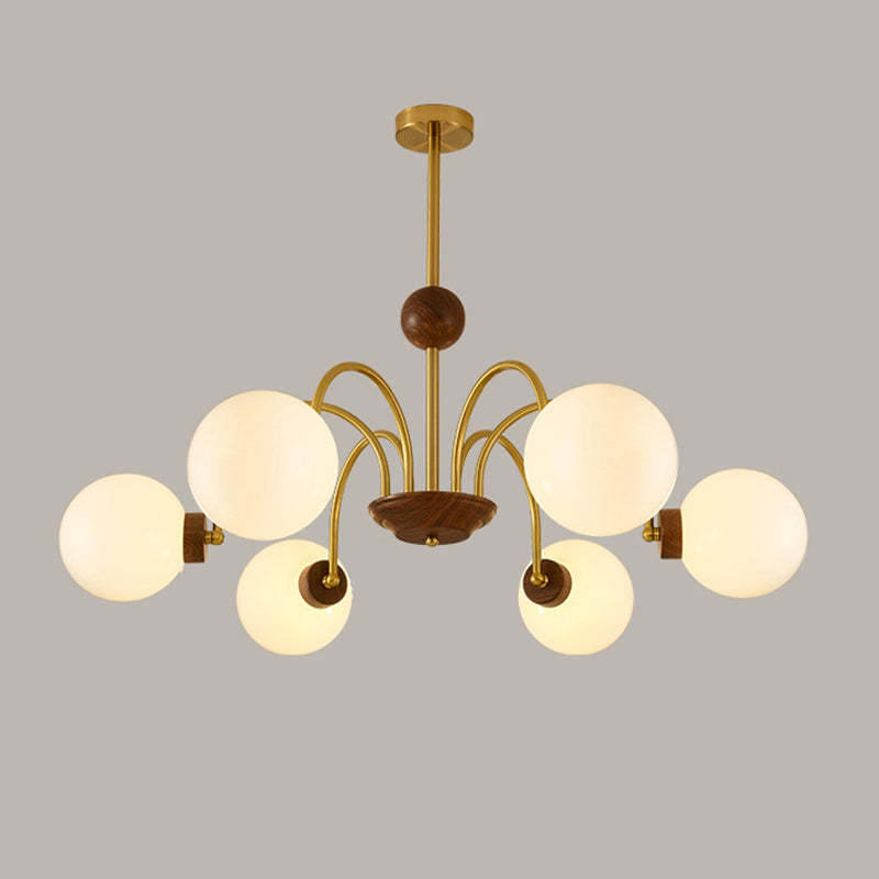 Lustre moderne en verre et cuivre rond 5/6/8 lumières pour salon 