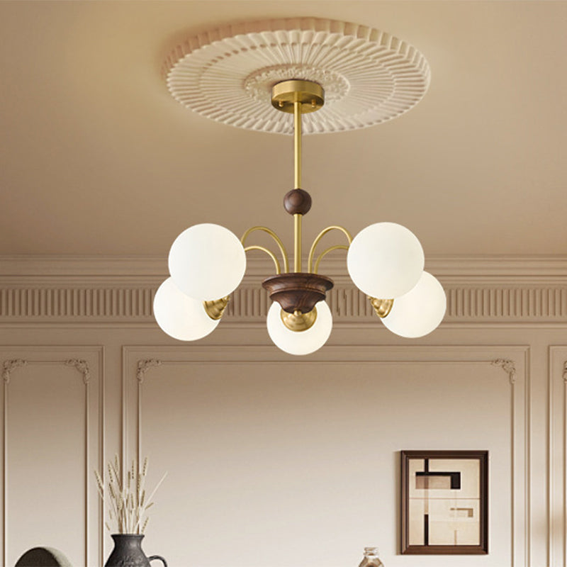 Lustre moderne en verre et cuivre rond 5/6/8 lumières pour salon 