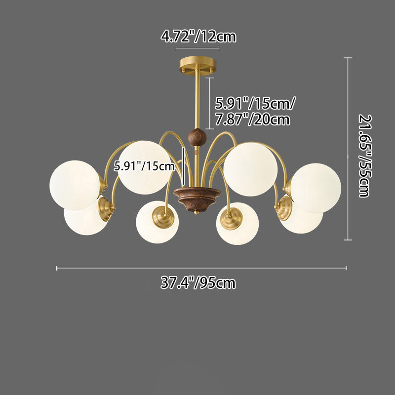 Lustre moderne en verre et cuivre rond 5/6/8 lumières pour salon 
