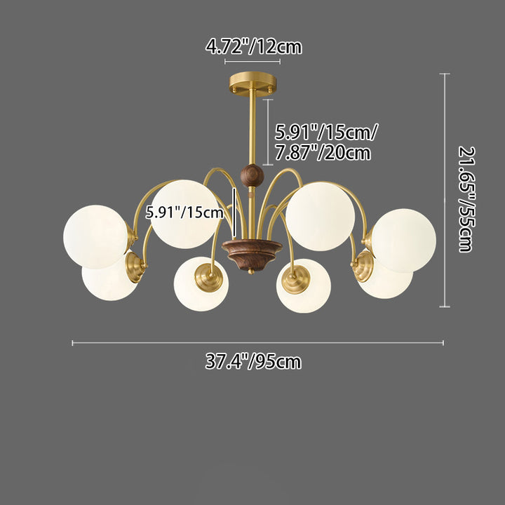 Lustre moderne en verre et cuivre rond 5/6/8 lumières pour salon 