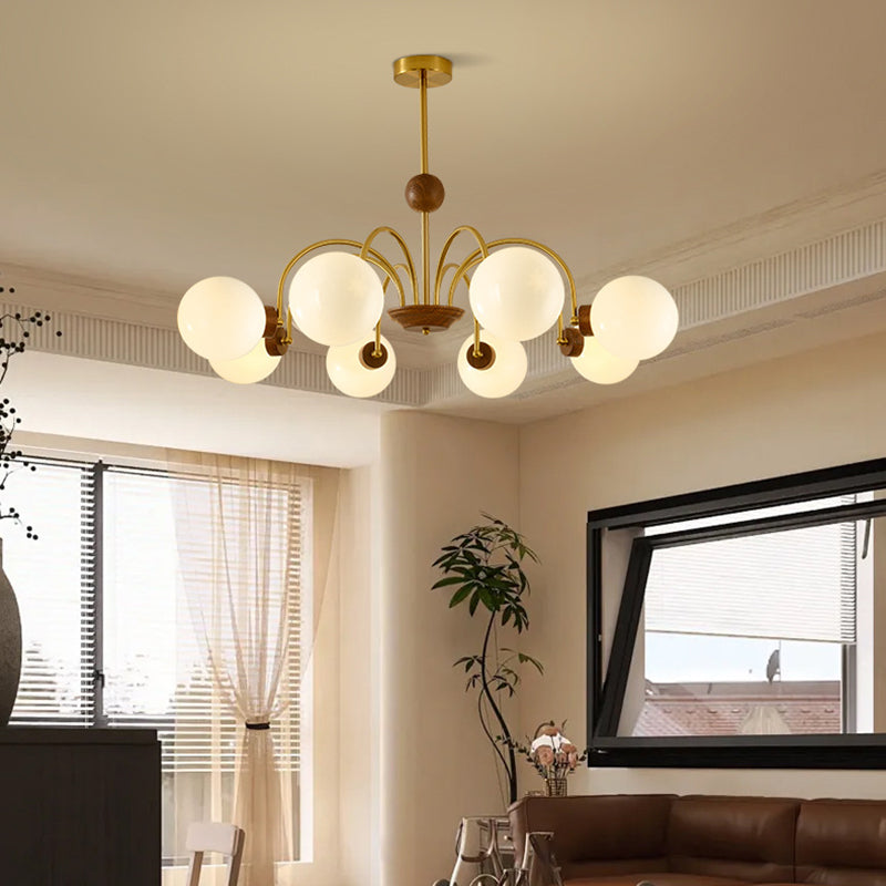 Modern Luxury Glass Copper Round 5/6/8 Light Chandelier For Living Room