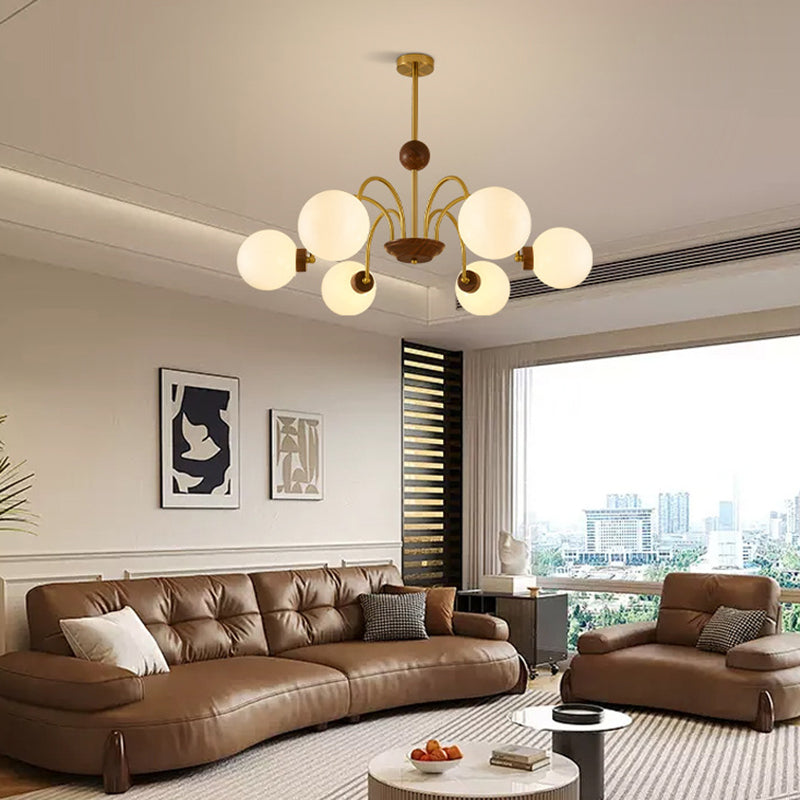 Modern Luxury Glass Copper Round 5/6/8 Light Chandelier For Living Room