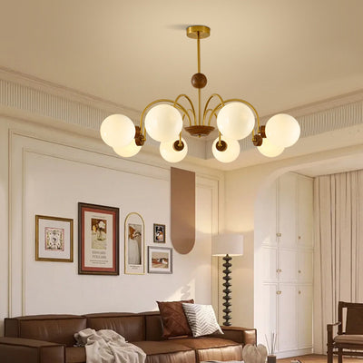 Modern Luxury Glass Copper Round 5/6/8 Light Chandelier For Living Room