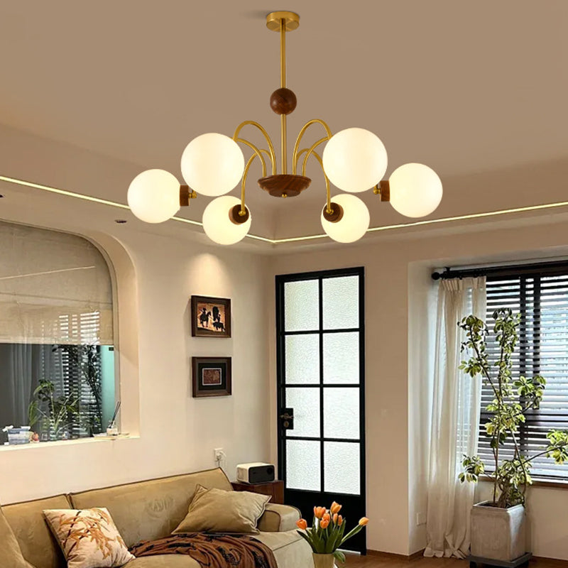 Modern Luxury Glass Copper Round 5/6/8 Light Chandelier For Living Room