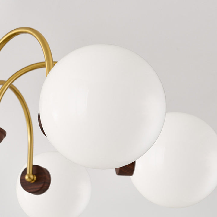 Lustre moderne en verre et cuivre rond 5/6/8 lumières pour salon 