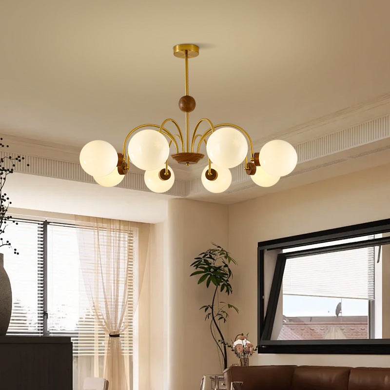 Modern Luxury Glass Copper Round 5/6/8 Light Chandelier For Living Room