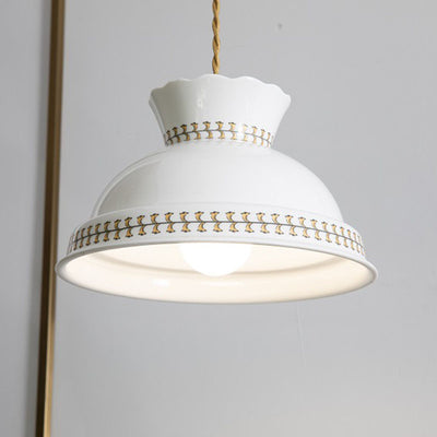 Contemporary Retro Ceramic Copper Bowled 1 - Light Pendant Light For Dining Room