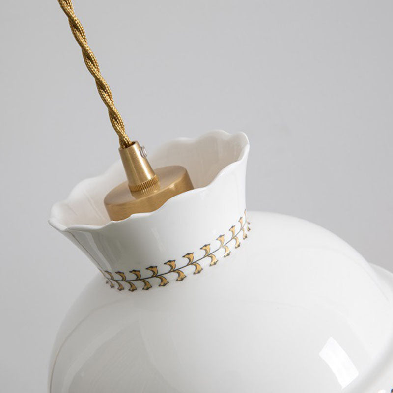 Contemporary Retro Ceramic Copper Bowled 1 - Light Pendant Light For Dining Room