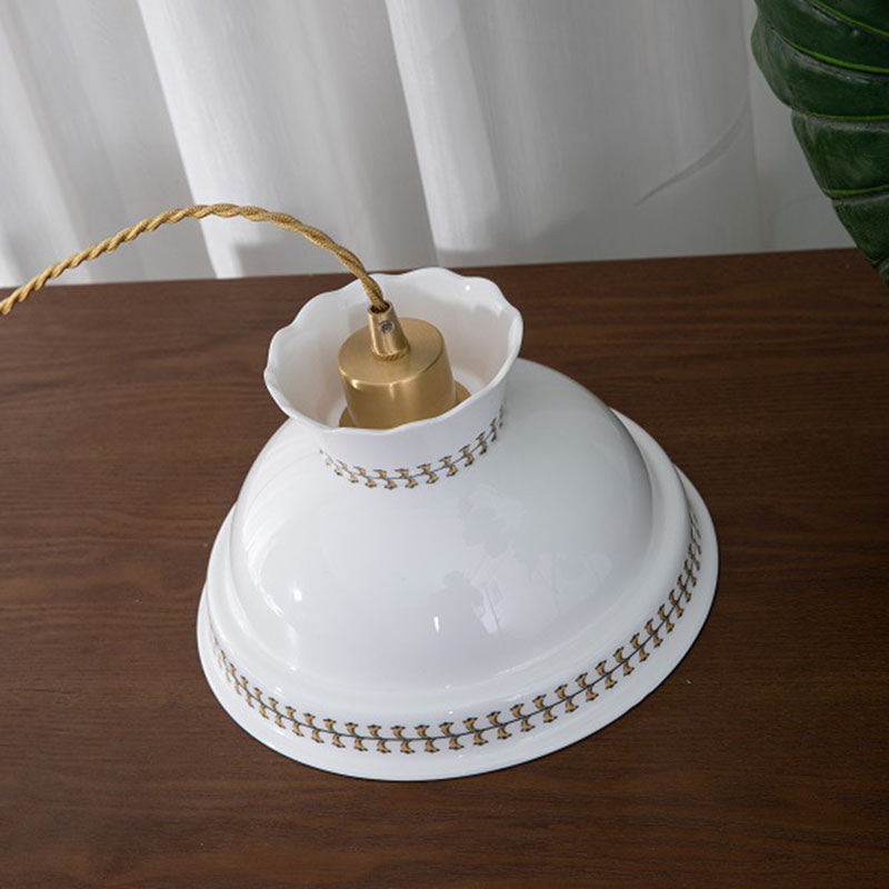 Contemporary Retro Ceramic Copper Bowled 1 - Light Pendant Light For Dining Room
