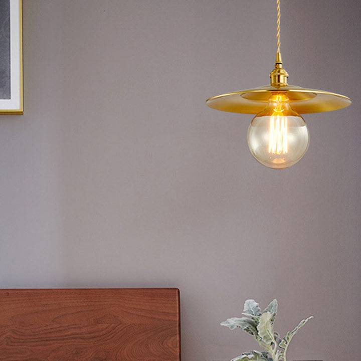 Zeitgenössische industrielle Kupfer-Glas-Lineare 1-Licht-Pendelleuchte für das Esszimmer 