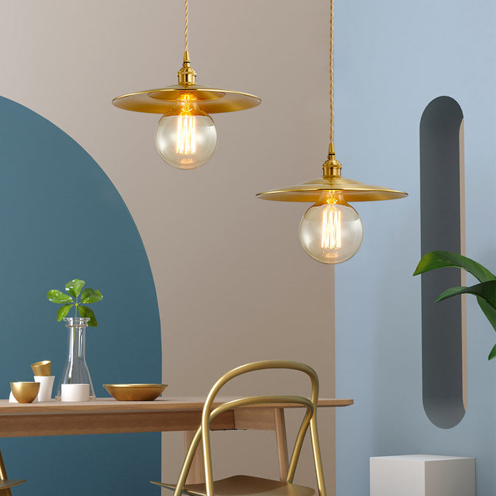 Zeitgenössische industrielle Kupfer-Glas-Lineare 1-Licht-Pendelleuchte für das Esszimmer 