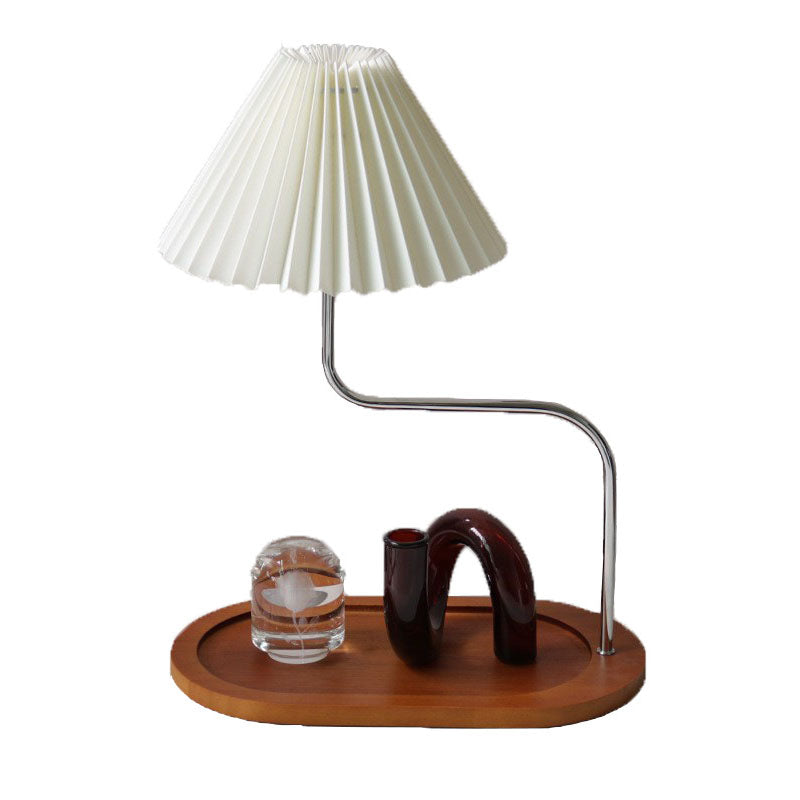 Lampe de table 1 lumière avec parapluie en tissu de fer en bois vintage traditionnel pour chambre 