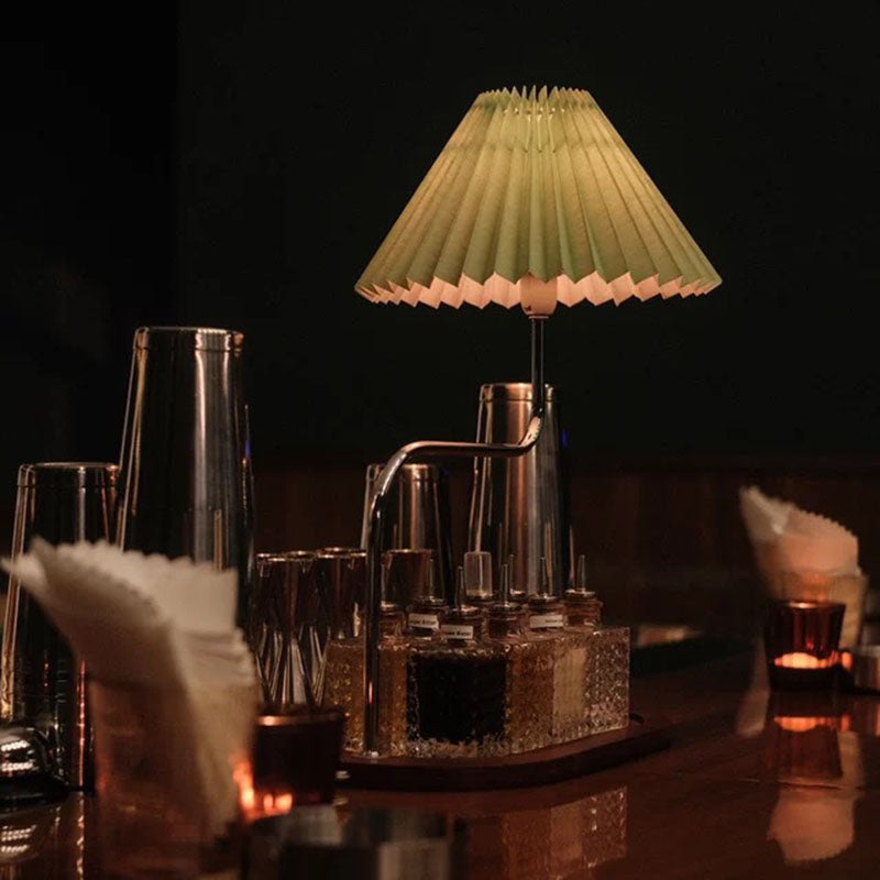 Lampe de table 1 lumière avec parapluie en tissu de fer en bois vintage traditionnel pour chambre 