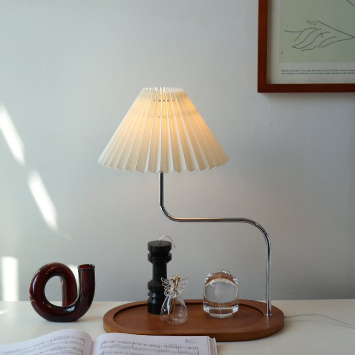 Lampe de table 1 lumière avec parapluie en tissu de fer en bois vintage traditionnel pour chambre 