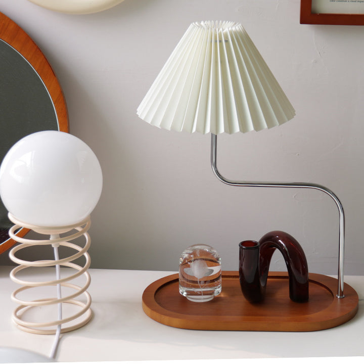 Lampe de table 1 lumière avec parapluie en tissu de fer en bois vintage traditionnel pour chambre 