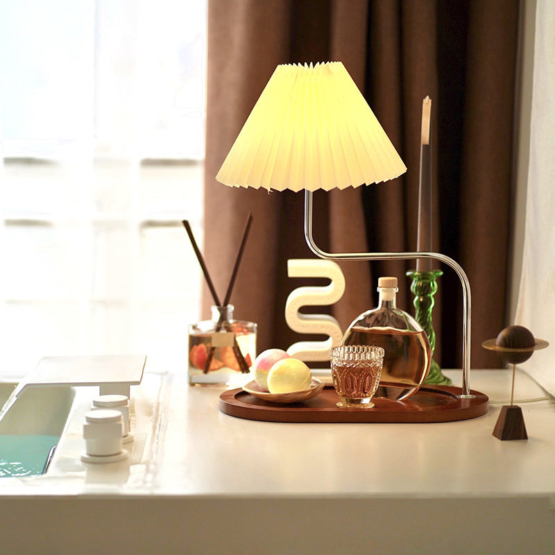 Lampe de table 1 lumière avec parapluie en tissu de fer en bois vintage traditionnel pour chambre 