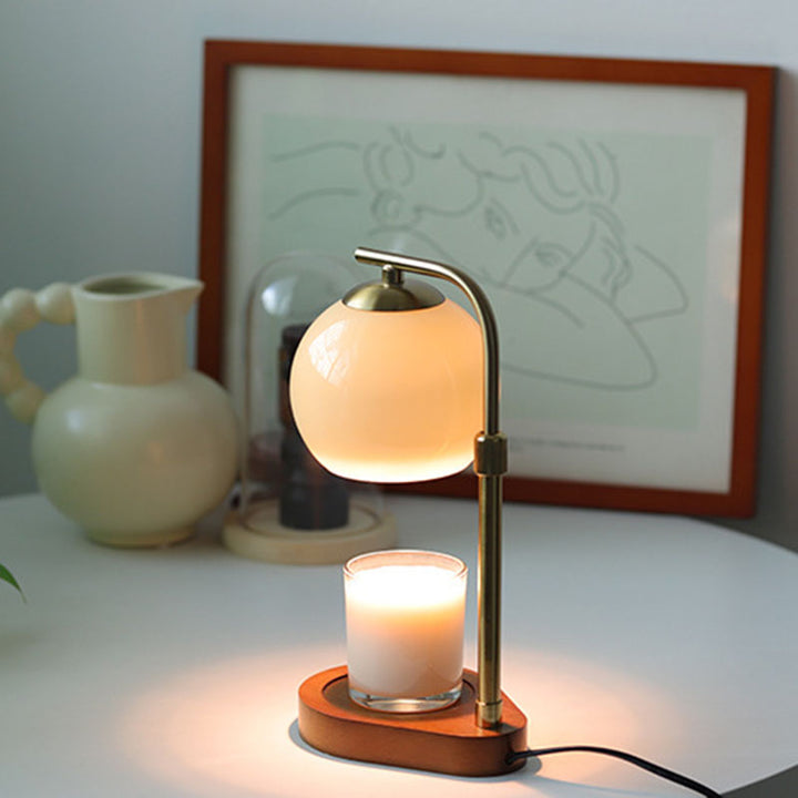 Lampe de table en bois vintage traditionnel en fer et verre rond à 1 lumière pour chambre à coucher 