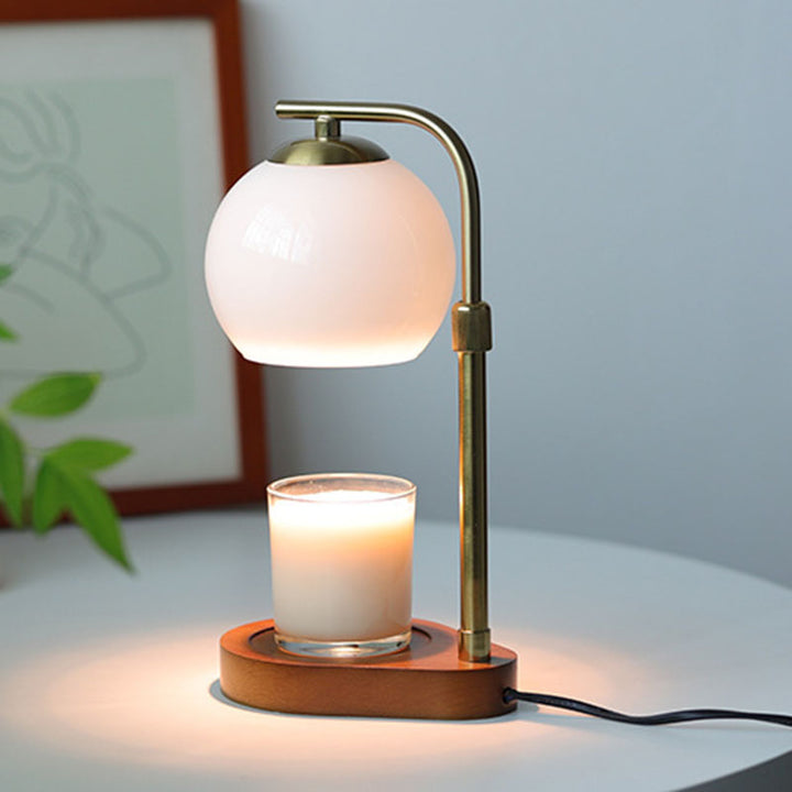 Lampe de table en bois vintage traditionnel en fer et verre rond à 1 lumière pour chambre à coucher 