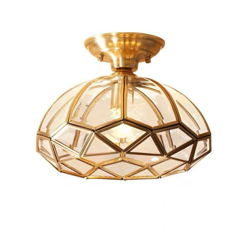 Modern Luxury Copper Glass Round 1-Light Semi-Flush Mount Ceiling Light For Hallway