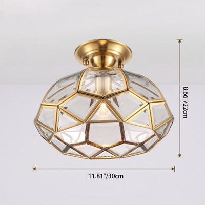 Modern Luxury Copper Glass Round 1-Light Semi-Flush Mount Ceiling Light For Hallway