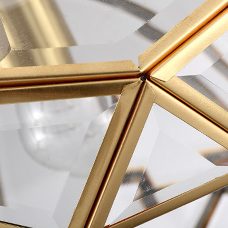 Modern Luxury Copper Glass Round 1-Light Semi-Flush Mount Ceiling Light For Hallway