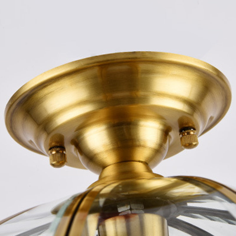 Modern Luxury Copper Glass Round 1-Light Semi-Flush Mount Ceiling Light For Hallway