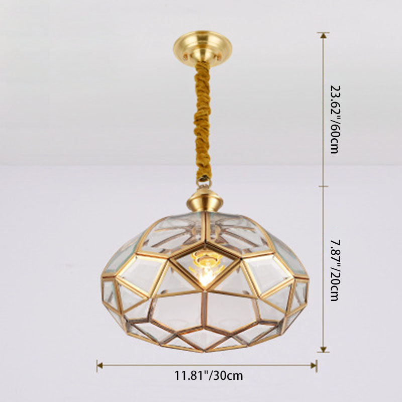 Modern Luxury Copper Glass Round 1-Light Pendant Light For Hallway