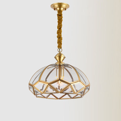 Modern Luxury Copper Glass Round 1-Light Pendant Light For Hallway