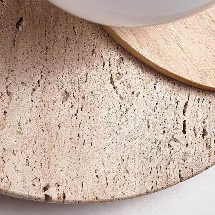 Applique murale ronde en bois et verre travertin japonais traditionnel à 1 lumière pour salon 