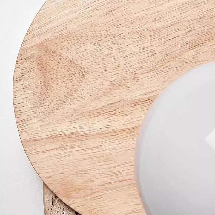 Applique murale ronde en bois et verre travertin japonais traditionnel à 1 lumière pour salon 
