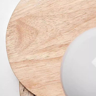 Traditional Japanese Travertine Glass Wood Round 1-Light Wall Sconce Lamp For Living Room