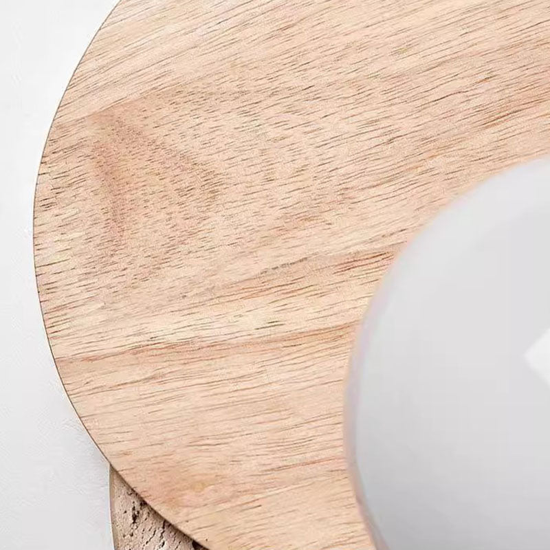 Traditional Japanese Travertine Glass Wood Round 1-Light Wall Sconce Lamp For Living Room